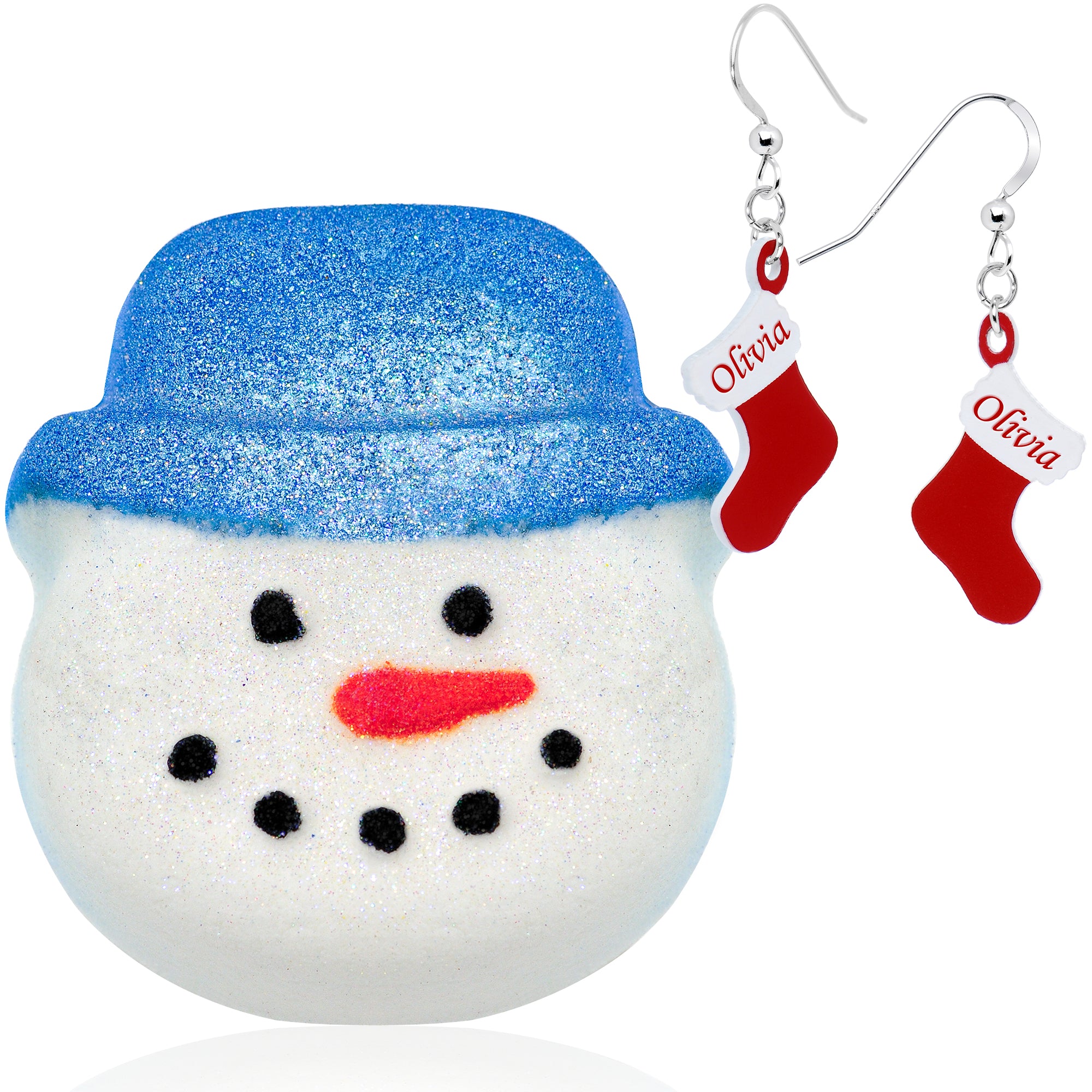 Snowman Bath Bomb Blue Hat with Customizable Christmas Stocking